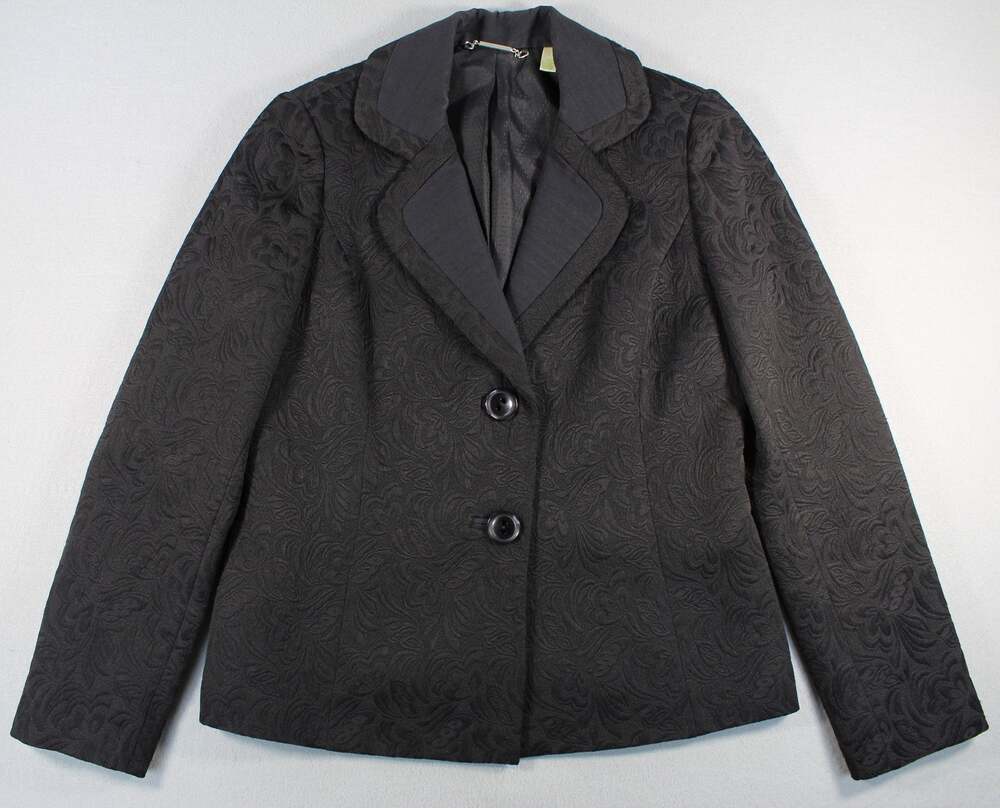 Sigrid Olsen Blazer Jacket Womens 4 Black Jacquard Floral 2 Button Lined Formal